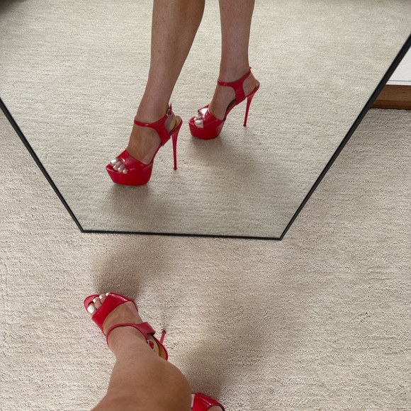 Red Patent Platform Stiletto Heels 6” Ankle Strap Sexy Size 42 Fits US 9.5 10 - Picture 11 of 17
